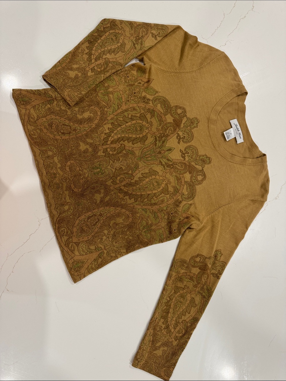 Women’s Paisley Crewneck Sweater in Camel